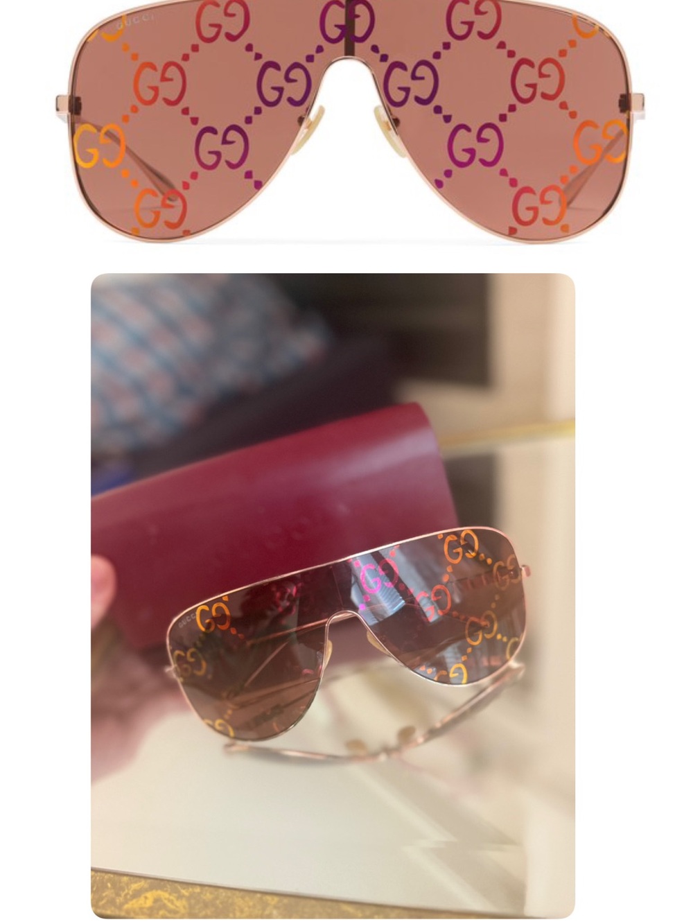 Gucci Pink Gradient GG Shield Sunglasses with Multicolor Monogram